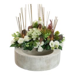 ROSE SNOWBALL ARR IN WREATH PLANTER D30X30CM CREAM