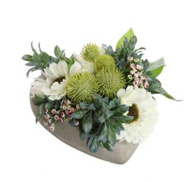 GERBERA ARR IN HEART POT 17X17X9CM CREAM