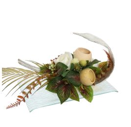 ROSE THISTLE ON GLASS PLATE 40X20CM CREAM