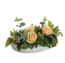 ROSE ARR IN OVAL PLANTER 32X15X20CM SALMON