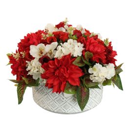 DAHLIA ARR IN ROUND POT D40X27CM RED