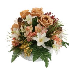 ROSE LILY ARR IN ROUND POT D40X33CM AMBER