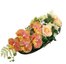 GERBERA ORCHID ARR IN OVAL PLANTER 60X24X15CM ORANGE