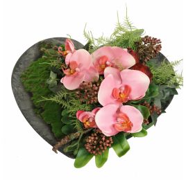 ORCHID AGAVE ARR ON HEART PLATE 35X33X14CM PINK