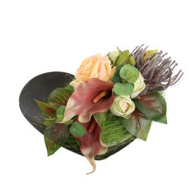 ROSE CALLA ARR ON HEART PLATE 25X22X14CM SALMON