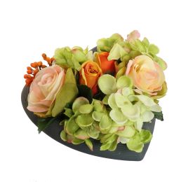 ROSE HYDRANGEA ARR IN HEART 17X10CM ORANGE