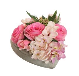 ROSE HYDRANGEA ARR IN HEART 17X11CM PINK