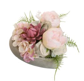 BALL ROSE HYDRANGEA ARR IN HEART 17X12CM PINK
