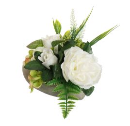 OPEN ROSE HYDRANGEA ARR IN HEART 17X12CM CREAM