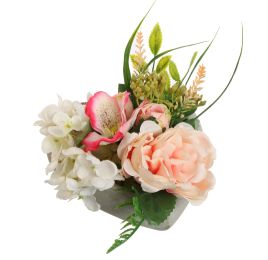 OPEN ROSE HYDRANGEA ARR IN HEART 17X12CM PINK
