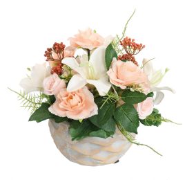ROSE LILY ARR IN ROUND POT D23X20CM PEACH