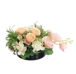 HYDRANGEA ORCHID ARR IN ROUND TRAY D30X14CM PEACH