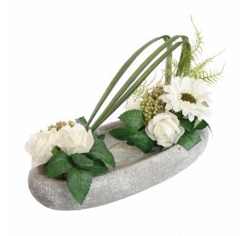 ROSE GERBERA ARR IN OVAL PLATE 28X15X15CM CREAM