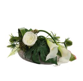 ROSE ORCHID ARR IN OVAL PLATE 24X14X18CM CREAM