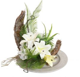 LILY HYDRANGEA ARR ON ROUND PLATE D30X33CM CREAM
