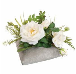 OPEN ROSE ARR IN SQUARE PLANTER 25X27X18CM WHITE