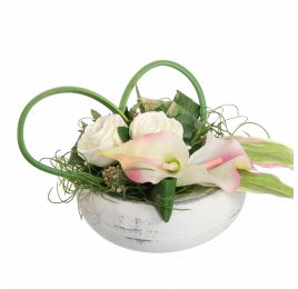 CALLA OPEN ROSE ARR IN ROUND PLANTER D27X18CM CREAM