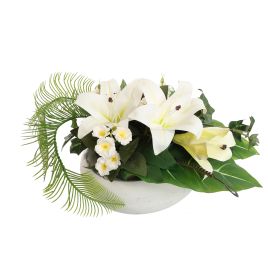 FERN LILY ARR IN ROUND PLANTER 50X21X25CM WHITE