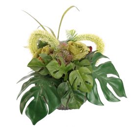 ROSE MINI AGAVE ARR IN ROUND PLANTER D28X22CM GREEN