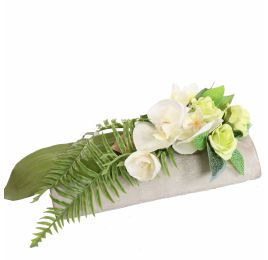 ORCHID ROSE ARR ON HALF PIPE 30X12X14CM CREAM