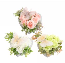 ROSE BUTTERFLY ARR IN HEART POT 17X17X10CM ASSORTED