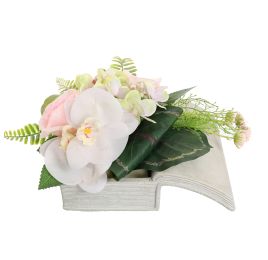 ROSE ORCHID ARR IN BOOK PLANTER 20X16X14CM PINK