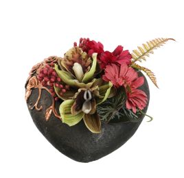 CYMBIDIUM GERBERA IN HEART PLANTER 18X18X11CM BURGUNDY