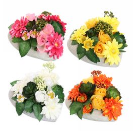 GERBERA ARR IN HEART PLANTER 11X16X16CM ASSORTED