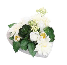 GERBERA ARR IN HEART PLANTER 11X16X16CM CREAM