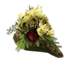 ROSE ORCHID ARR IN RATAN PLANTER HEART 30X22X14CM GREEN