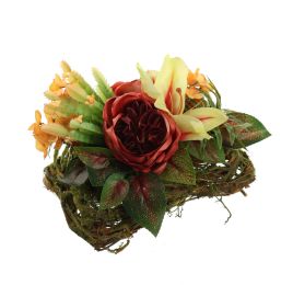 ROSE LILY ARR IN RATAN PLANTER PILLOW 25X16X18CM MASSALA