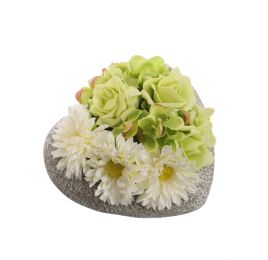 HYDRANGEA GERBERA ARR IN HEART PLANTER 17X17X11CM CREAM GREEN