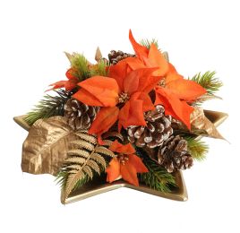 PIONSETTIA PINE CONE ARR IN STAR PLATE 30X16CM ORANGE