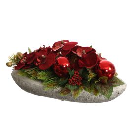ORCHID SHINY BALL ARR IN OVAL PLANTER 35X15X15CM RED
