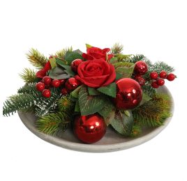 ROSE SHINY BALL ARR ON ROUND PLATE 30X15CM RED