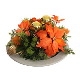 PIONSETTIA SHINY BALLS ON ROUND PLATE 30X20CM ORANGE