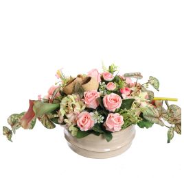 ROSE ARR IN ROUND PLANTER 30X25X50CM PINK
