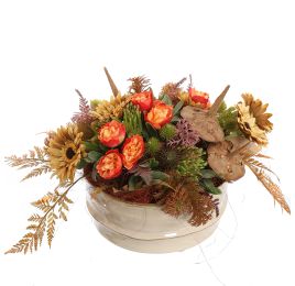 GERBERA ROSE ARR IN ROUND PLANTER 28X23X50CM ORANGE