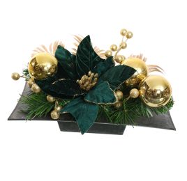 PIONSETTIA SHINY BALL ARR ON SQUARE PLANTER 30X15X16CM GREEN