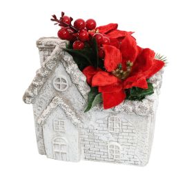 PIONSETTIA ARR IN CEMENT HOUSE 17X11X20CM RED