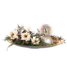 HELLEBORUS/ ANGEL ON BALL ARR ON OVAL PLATE 43X20X18CM GOLD