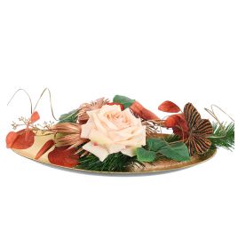 ROSE EUCALYPTUS ARR ON OVAL PLATE 43X20X18CM COPPER