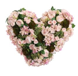 HYDRANGEA RANUNCULUS ARR ON HEARTH 50X50X15CM PINK
