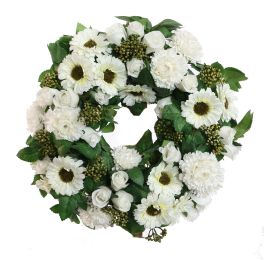 GERBERA MINI MUM ARR IN WREATH DIA 40X12CM CREAM