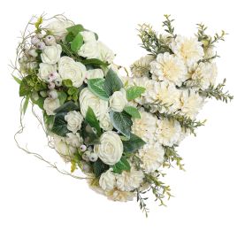 ROSE ZINNIA ARR ON HEART 40X13CM CREAM
