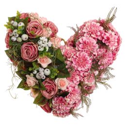 ROSE ZINNIA ARR ON HEART 40X13CM PINK