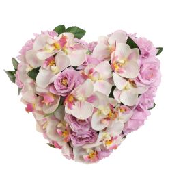ROSE ARR ON HEARTH 25X13CM LILAC