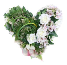 ROSE HYDRANGEA ARR ON HEART 45X15CM CREAM LILAC