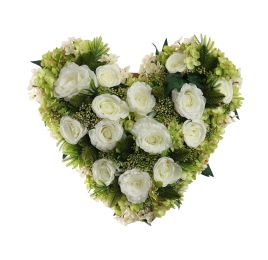ROSE HYDRANGEA ARR ON HEART 50X50X16CM CREAM
