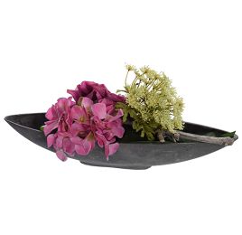ROSE/HYDRANGEA/DILL ARRANGEMENT IN OVAL PLANTER LAVENDER